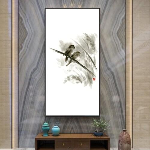 Chinese Zen Wall Prints Black and White Bird Lotus Poster Canvas Wall Art Oil Paintings Wall Pictures for Living Room Home Decor