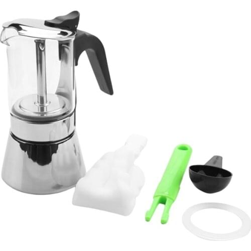 Moka Pot-Espresso Maker, Glass & Stainless Steel Moka Pot,Stove Top Espresso Shot Maker for Strong Coffee Maker
