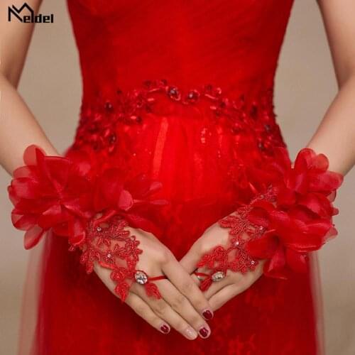 Wedding Accessories Short Red High Quality Crystal Wedding Gloves Elegant Bridal Gloves