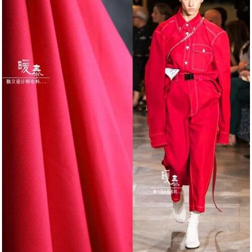 High counts Cotton Canvas Fabric Red Thick DIY Jacket Casual Clothes Coat Pants Suits Designer Fabric 50x140cm