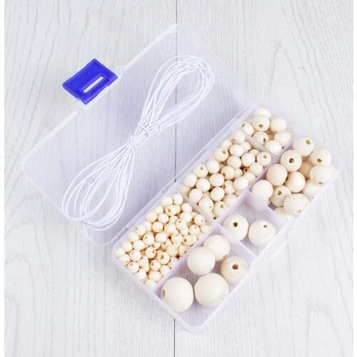 190Pcs/Set Natural Wooden Beads Round Loose Wood Ball Bead for DIY Handmade Jewelry Making Bracelet Necklace Accesories