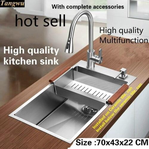 Tangwu High quality food grade 304 stainless steel kitchen sink 1.2 MM thick handmade single slot durable 70x43x22 CM