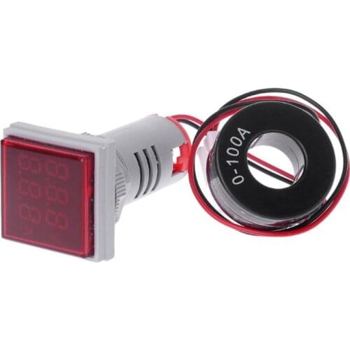 Square LED Digital Dual Display Voltmeter & Ammeter Voltage Gauge Current Meter AC 60-500V 0-100A