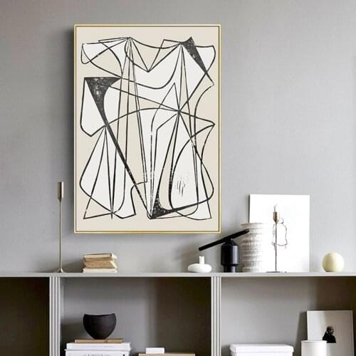 Lines of Beauty Modern Minimalist Black And White Abstract Decorative Painting Cloak Room Clothing Store Hanging Painting Mural