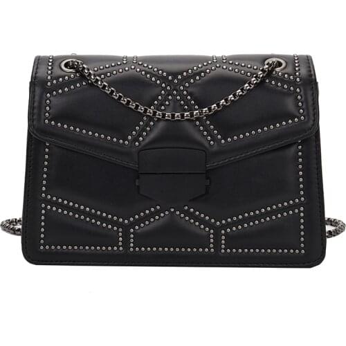 Small PU Leather Crossbody Bags For Women 2021 Rivets Shoulder Messenger Bag Female Travel Handbags Chain Cross Body Bag