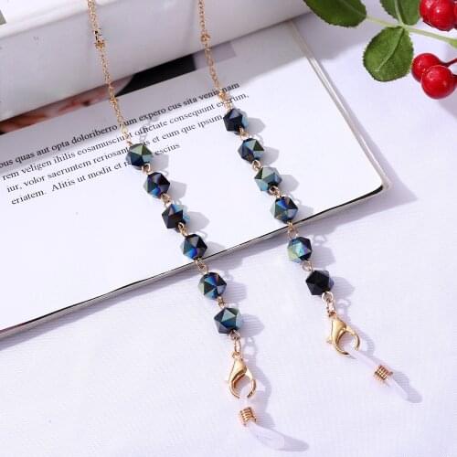 Fashion Acrylic Crystal Glasses Chains for Woman Gril Acrylic Colorful Crystal Bead Eyeglasses Necklace Metal Sunglasses
