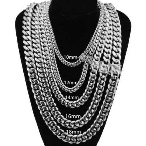Men Hip Hop chain necklace Silver Color Stainless Steel Miami cuban link chains necklaces bracelet men hip hop jewelry gift