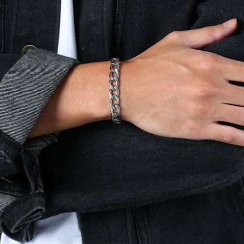 Modyle Punk Men Simple 3-9mm Stainless Steel Curb Cuban Link Chain Bracelets Black Gold Chains Unisex Wrist Daily Jewelry Gift