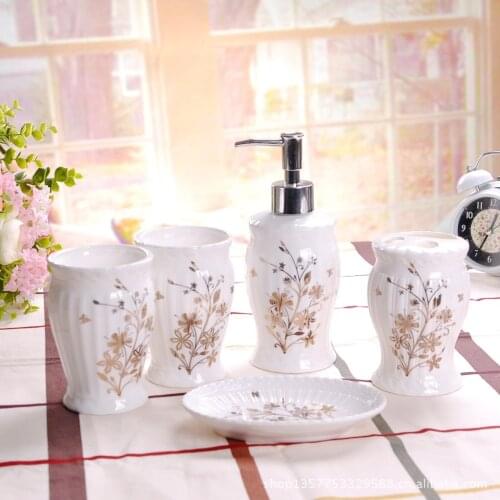 Bathroom set 5pieces ceramic bathroom set lotion bottle toothbrush cup shukoubei soap dish