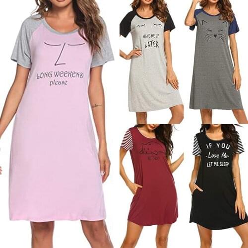 2020 Womens Letter Nightgowns Sleepshirts Sleepwear Casual Loose Sleep Shirt Printed Night Dress Short Sleeve Nightwear