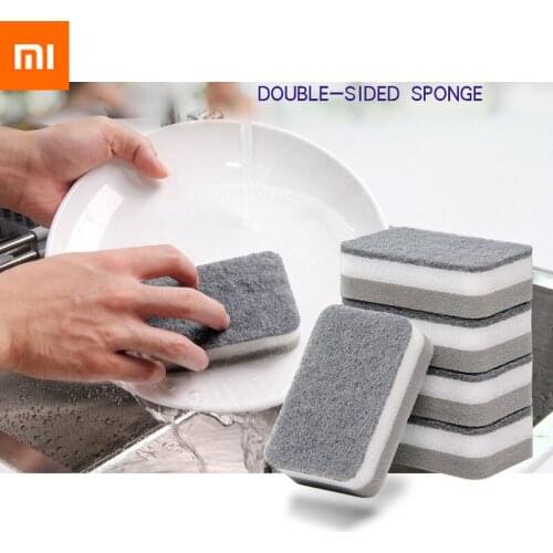 New 5pcs Xiaomi double-side sponge Thickened dishwashing wipe scouring pad cleaning brush nano cotton pot brush kitchen sponge