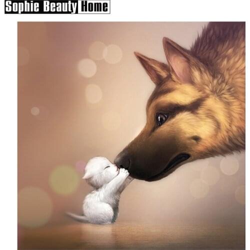 New 5D Full Diamond Cross Stitch Diamond Mosaic Needlework Crafts Dog and cat Diamond Embroidery Home Decorition 051908