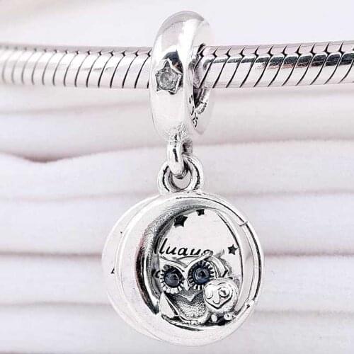 Original Moon In The Night Sky Always By Your Side Owl Pendant Beads Fit 925 Sterling Silver Charm Bracelet Diy Jewelry