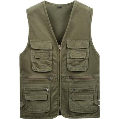 Fall Spring Men Red Black Army Green Sleeveless 4xl Vest Coat , Casual Summer Male Men Pockets Journalist Cardigan Vests Coats