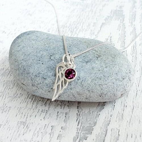 Angel Wing Necklace with Optional Crystal Birthstone Twelve Constellation Crystal Girl Jewelry Stainless Steel Gift