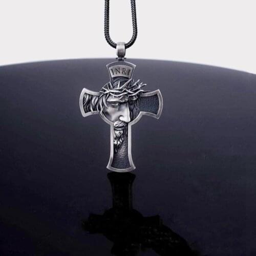 New Personality Religious Christian Pendant Necklace for Men Crown of Thorns Jesus Cross Necklace Pendant Accessories Jewelry