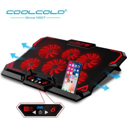 COOLCOLD Gaming Laptop Cooler Notebook Cooling Pad 6 Silent Red/Blue LED Fans Powerful Air Flow Portable Adjustable Laptop Stand