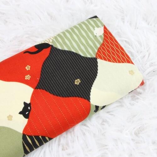 Half yard thin cotton fabric Janpanese gilt plaid cat print, handmade DIY bag garment dress cloth 100% cotton CR-331