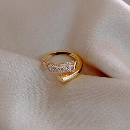 JUWANG Luxury Copper Women Rings Jewelry Gold Color AAA Cubic Zirconia Mosaic Adjustable Opening Ring For Valentines Day Gifts