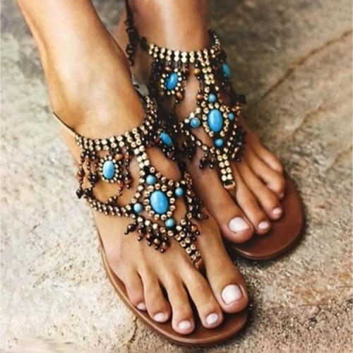 Size 43 Sexy Summer shell women sandals lace up pearl women flat sandals Women Rome Sandals New Summer Hot Retro Beach Sandals