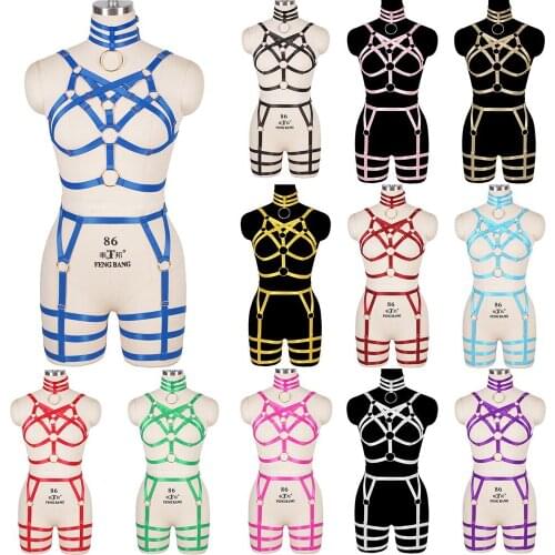 Sexy Body Elastic Party Rave Wear Goth Bdsm Womens Underwear Erotic Lingerie Women Harness Bra Gothic Hollow Out Harness Garter