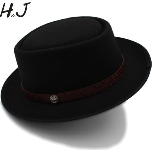 Pork Pie Hat For Women Men Wool Flat Fedora Hat For Gentleman Dad Gambler Panama Trilby Hat Hat With Fashion Belwt Size 58CM