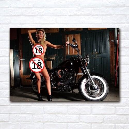 Blonde Model and Sport Bike Modern Pop Art Canvas Painting Wall Pictures for Living Room Home Decor Poster No Frame