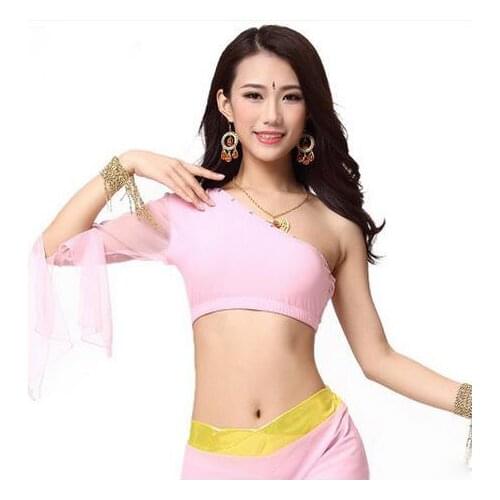 New arrival crystal cotton and mesh belly dance top momen single sleeves belly dance body tops sexy top 9 colors
