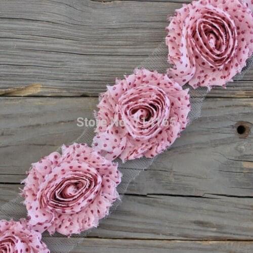 1yard DIY Dots shabby flower Chiffon Flower Shabby Rose Trim(D006)