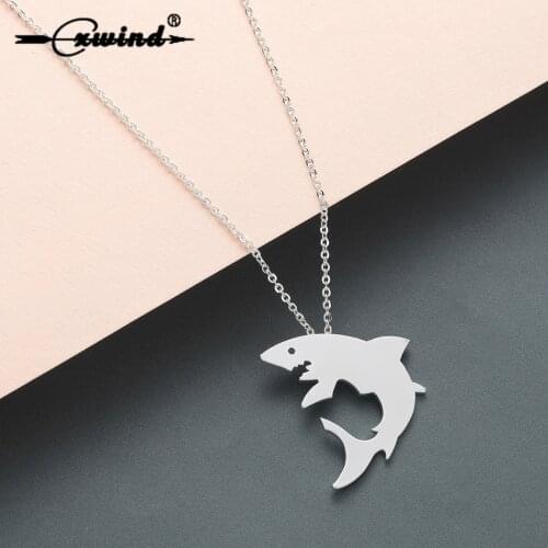 Cxwind Stainless Steel White Shark Silhouette Necklaces for Women Statement Daily Jewelry Fashion Ocean Necklace Chain Collier