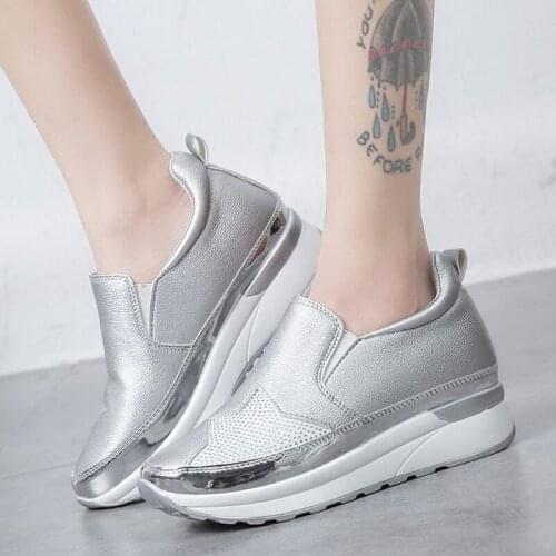 Creepers Bling Loafers Silver Platform Shoes Woman Slip on Swing Women Flats Zapatos De Mujer Wedge Sneakers Size 35-43
