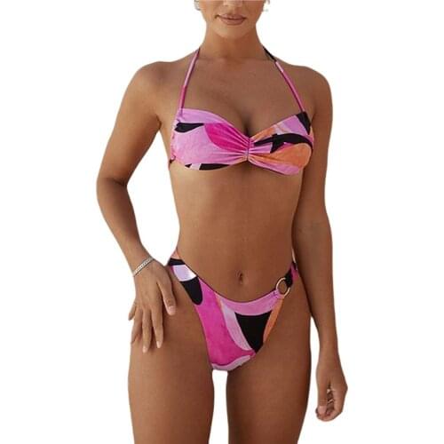 Women Bikini 2021 Fashion Sling Swimsuit Dye Print Low Waist Swimsuits Women Beach Pool Party Thong Adjustable Straps Beachwear