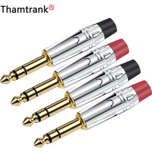 10PCS 6.35MM Jack 3 Pole Stereo 6.3MM Male Plug Soldering Wire Connector Brass Gold Plated 1/4 Inch Microphone Plug
