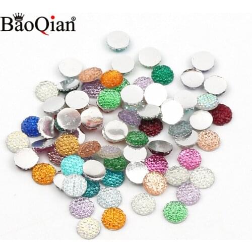 100Pcs 10mm Colorful Bling Shiny Resin Decoration Crafts Round Beads Flatback Cabochon Scrapbook DIY Embellishments Accessories
