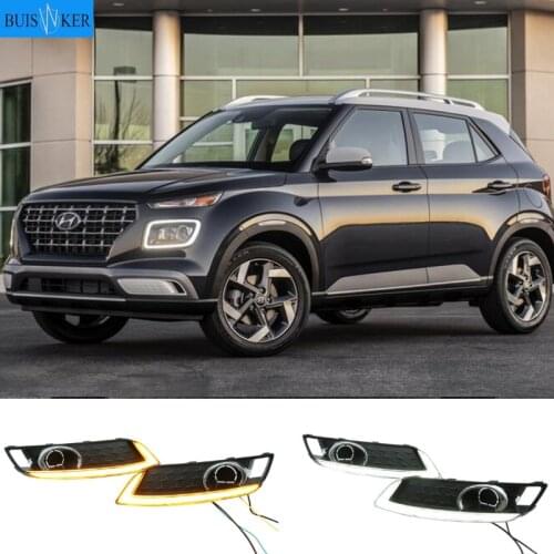 2Pcs LED Daytime Running Light For Hyundai Venue 2019 2020 Turn Yellow Signal Relay 12V Car DRL Lamp Waterproof