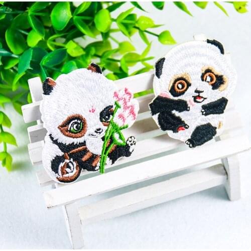 2Pcs Cartoon Panda Embroidered Applique Iron on Patches for Cloth DIY Sewing Accessories Animal Sticker Decor Kids Women Cloth