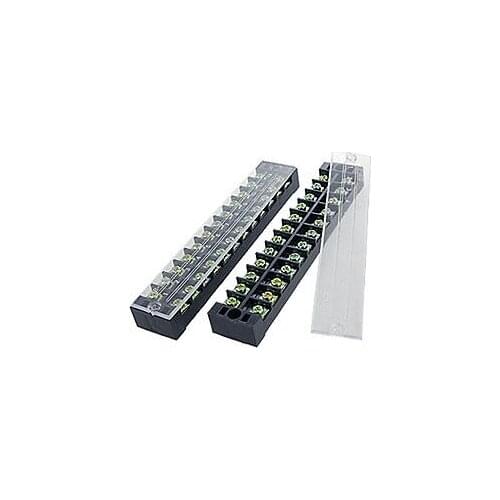 35A 600V Dual Row 12P Clear Covered Terminal Barrier Block 2 Pcs