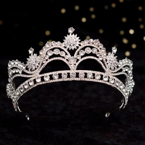 Baroque Luxury Geometric Crystal Flowers Bridal Tiaras CZ Crowns Rhinestone Pageant Diadema Headpiece Wedding Hair Accessories