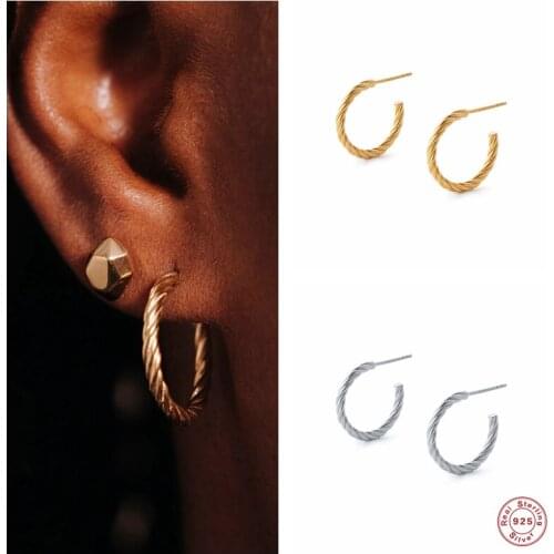 BOAKO 925 Sterling Silver Gold Twist Hoop Earrings Piercing Round Circle Earring Ohrringe Wedding Rock Punk Luxury Fine Jewelry