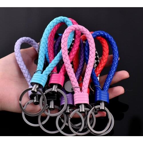 Keychain Handmade Leather Rope Strap Weave Keyring Key Chain Ring Holder for Key Fob Car Keyrings Men Women KeyChains
