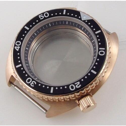 45mm fit NH35A NH36A Movement Rose Gold Coated Watch Case Ceramic Insert Black Bezel Solid Back