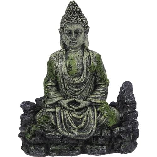 Rockery Stone Statue Resin Decorative Rockery Stone Statue Fish Tank Buddha Sitting Statue Aquarium Decor Reptiles Tank Ornament