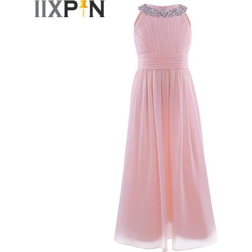 Kids Summer Princess Dresses For Girls Sequined Beaded Chiffon Flower Girl Dress Wedding Bridesmaid Pageant Birthday Party Dress