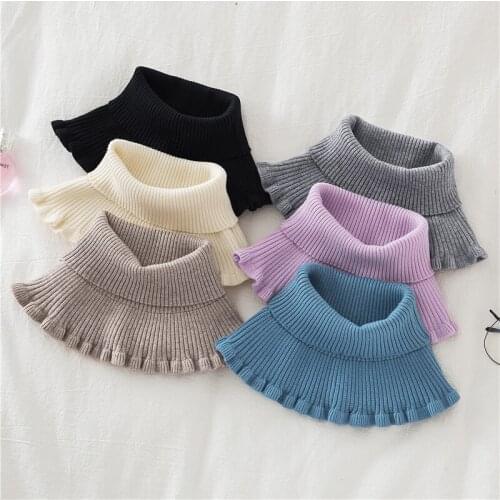 Women Ribbed Turtleneck Elastic Pullover Knitted Neckline Fake Collar Detachable False Collar Removable Scarf Wrap Blouse Tops