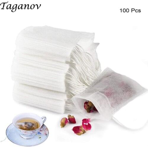 100 pcs Tea Filter Bags 2.17 x 2.78 inch Disposable Tea Infuser Safe Natural Material Drawstring Empty Bag for Loose Leaf Tea