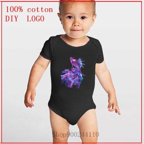 Violet Fight Fish printed Baby Bodysuits Newborn Cute Short Sleeve Baby Boy Girl Onesie Rompers Cotton Jumpsuit Costumes Pajamas