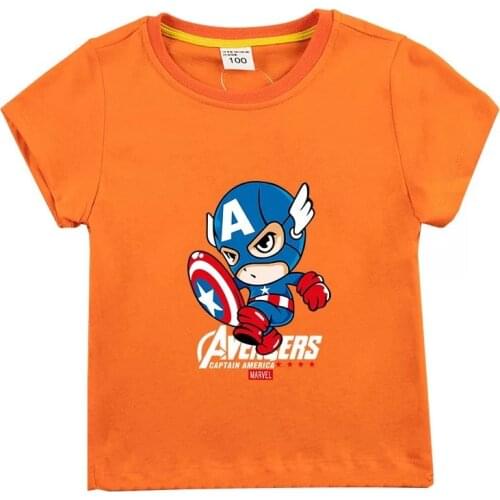 Disney Comic Marvel Avenger Print T-shirt Childrens Clothes Superhero Captain America T Shirt Summer New Girl Boy Tees Tops