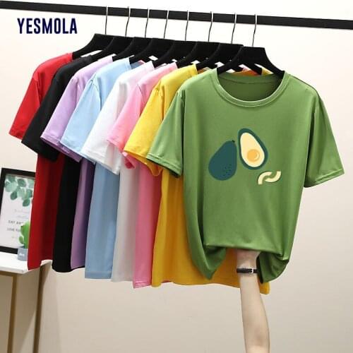 YESMOLA Women T-shirts Printed Cute Avocado T Shirt Female Tshirt Summer 90s Graphic Cartoon Short Sleeve for Lady Casual Tops