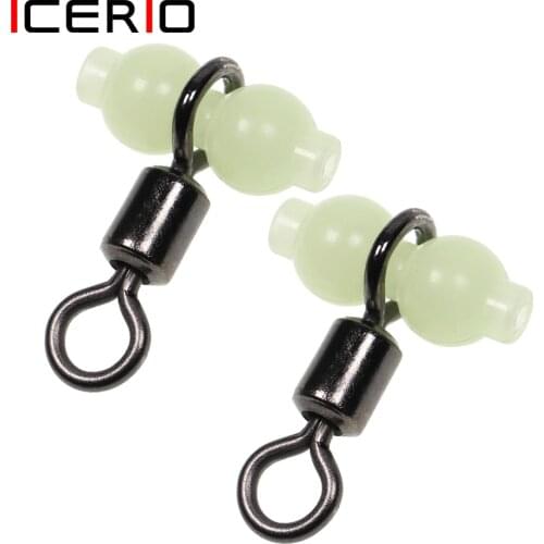 ICERIO 20pcs Luminous Fishing Swivel Connector Rolling Barrel 3 Way Fluorescent Beads Fishhook Lure Line Connector Tackle