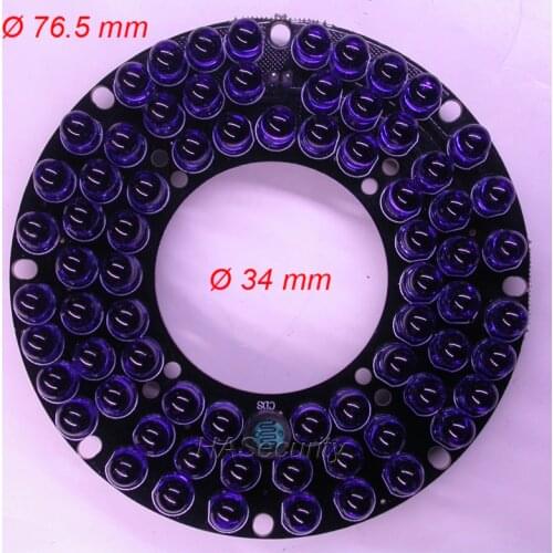 Infrared 72x (5mm) IR LED board night vision for CCTV IP AHD CVBS camera PCB module (diameter outer : 76.5mm / inner 34mm)
